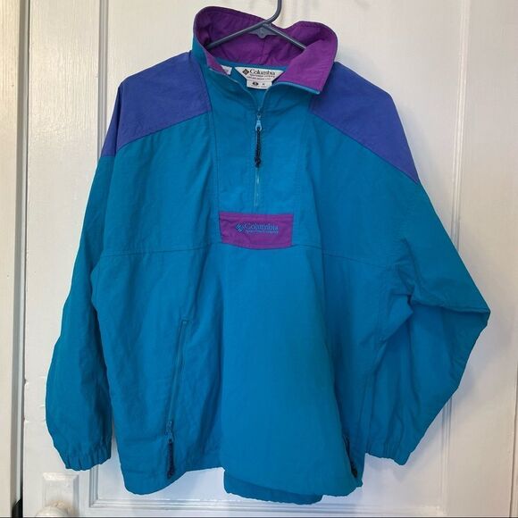 Vintage Columbia Quarter Zip Windbreaker Neon - Picture 1 of 8